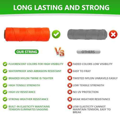 Mason String Line Nylon Rope, 500Ft #18 Braided Twine for Gardening, Perfect Construction String Line Level for Masonry Tools, Walk The Line, Outdoor Garden Twine for Climbing Plants