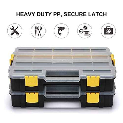 Mayouko Stackable Plastic Toolbox Organizer, Interlocking Small Parts Organizer, Compartment Toolbox for Screw,Nail,Hardware, 2PCS