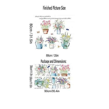 Wall Decals, Butterfly and Flower Pots Pattern, Floral Theme Stickers