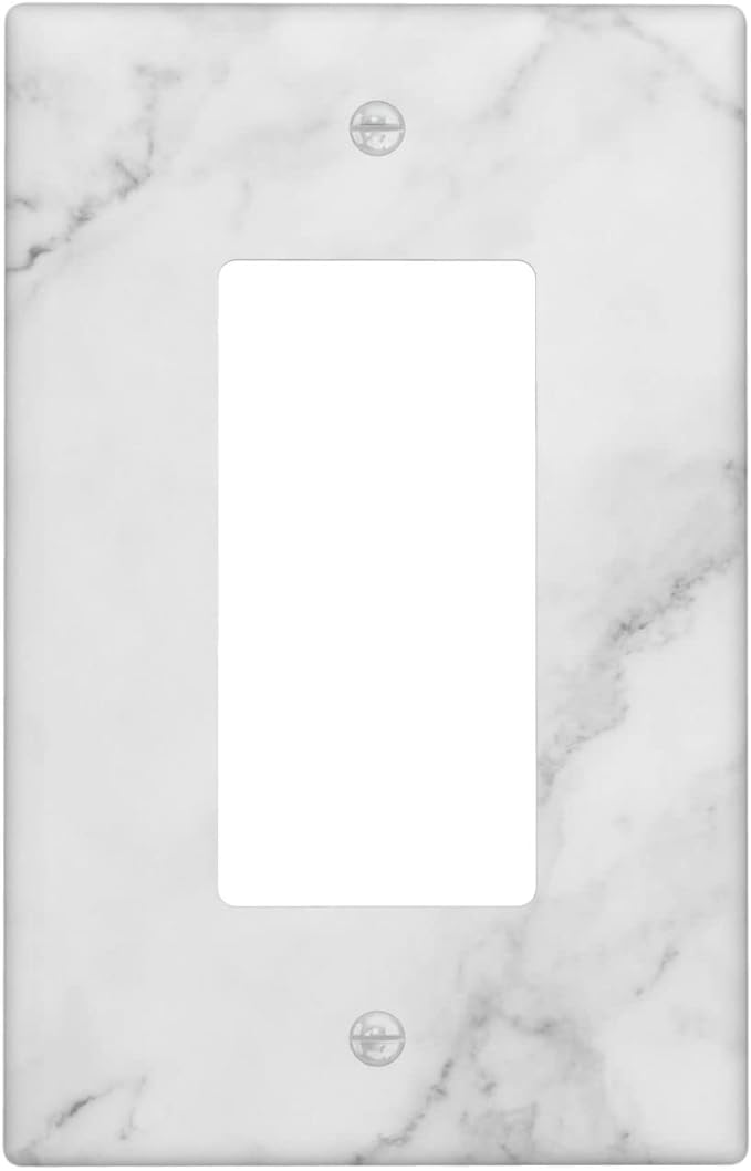 White Marble Wall Plate Decorative Single Rocker Outlet Light Switch Cover 1-Gang Decorator Art Print Faceplate for Bedroom Kitchen Room Decor
