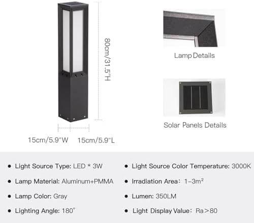 Solar Pathway Lights Outdoor, 32“ Landscape Path Light Commercial Bollard Lighting Solar Powered Driveway Lights, Modern 3000K LED IP65 Waterproof Walkway Lamp for Lawn Garden Patio Yard