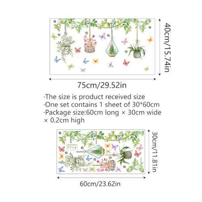 Runtoo Potted Plant Window Clings Flower Catcus Hanging Vines Glass Wall Decals Stickers Tropical Botanical Cactus Living Room Bedroom Home Decor