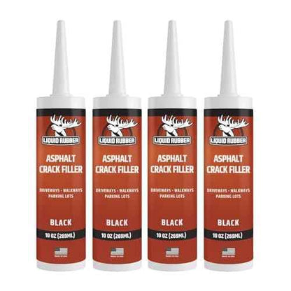 Liquid Rubber Asphalt Crack Filler - Professional-Grade Self-Leveling Waterproof Sealant for Driveway, Parking Lot & Walkway Cracks - Black 10oz - Helps Stop Water Intrusion & UV Damage - 4 Pack