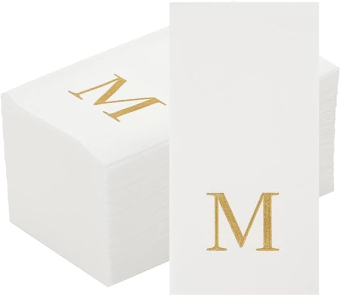 Restaurantware Napkins Pack of 300 Gold Letter M Linen-Feel Paper Disposable