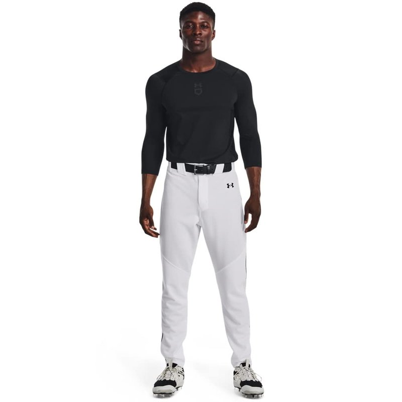Under Armour Men's Utility Baseball Straight Leg Pant Pipe 22, (100) White/Black/Black, Large