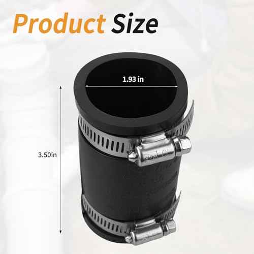 Flexible PVC Pipe Coupling with Rubber Hose Clamps for Flex Coupling1-1/2 Inch Nominal Pipe Drain Repair, Dust Hose,Plumbing Connection,Cast Iron,Plastic Pipe Upgrade, PVC Condensate Pipe Coupling