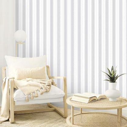 Gray and White Peel and Stick Wallpaper Modern Boho Contact Paper Cabinet Grey Stripe Removable Waterproof Wallpaper Bathroom Bedroom Self Adhesive Line Farmhouse Contact Paper 17.3inW 78.7inL