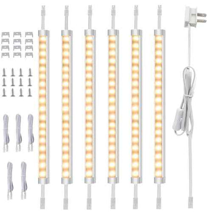 AIBOO Under Cabinet Lighting, Dimmable 12 inch Under Counter Lights, 120V Plug in & Hardwired, Linkable LED Closet Lights for Kitchen, Shelf, Workbench, Desk,Cupboard,Garage (6 PCS), Warm White 3000K