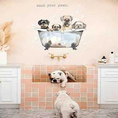 Cute Puppy Bubble Bath Wall Stickers, sacinora Dog Bathtub Pet Wall Decals Removable Vinyl Peel and Stick for Bathroom Nursery Bedroom Art Home Decorations