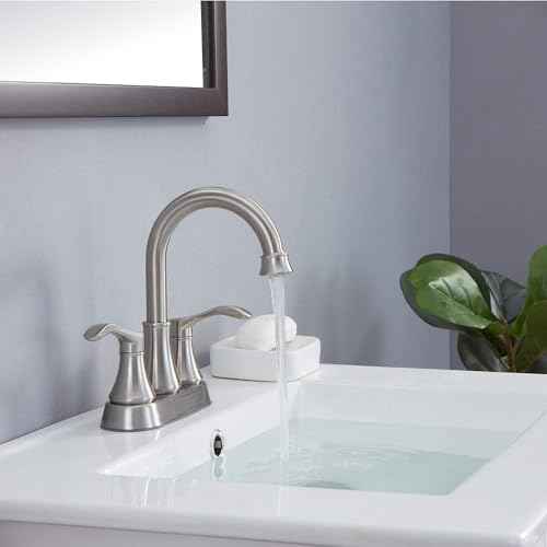 Brushed Nickel Bathroom Sink Faucets, 360¡Æ Swivel High-Arc Spout 2-Handle 4 Inch Centerset Lavatory Vanity Faucets Set for Bathroom Sink with Drain & Water Hoses, 2 Pack, VLSZST050L-2