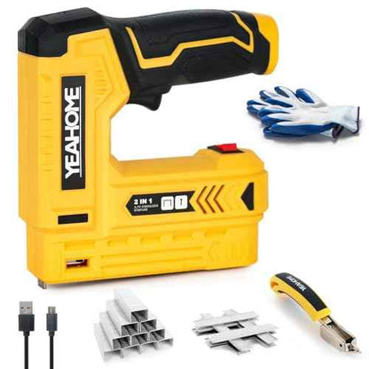 YEAHOME Electric Staple Gun, 2 in 1 Light Duty Cordless Staple Gun for Upholstery with 2000 Staples & Nails, 3.7V Brad Nailer Kit with USB Charger & Staple Remover for Wood, Carpentry, Crafts, DIY