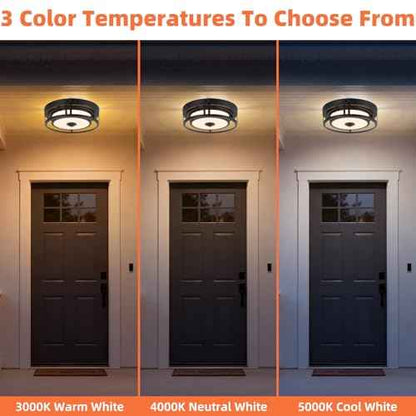 12IN Motion Sensor LED Ceiling Light, Modern Flush Mount Ceiling Light Fixtures, 3CCT 3000-5000K Dusk to Dawn Motion Sensor Outdoor Lights Waterproof for Porch Entryway Garage, Black