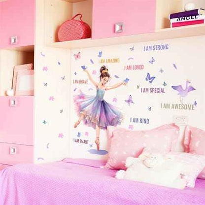 Lovely Dancing Ballet Girl Inspirational Quotes Wall Stickers, sacinora Butterfly Motivational Wall Decals Removable Vinyl Peel and Stick for Teens Girls Kids Nursery Bedroom Children¡¯s Room Art Decor