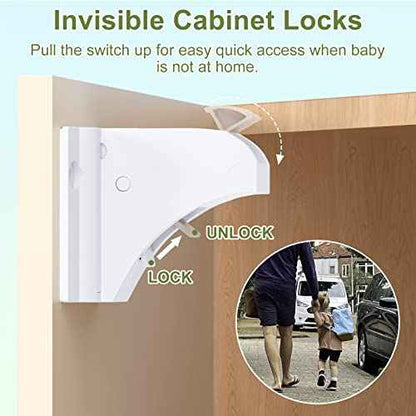 Magnetic Cabinet Locks 20 Pack+4 Keys, AOSITE Baby Proofing Drawer Lock Child Safety Locks for Kitchen with Adhesive No Drilling or Screws Fixed, 4 Baby Safety Cabinet Locks for Knobs