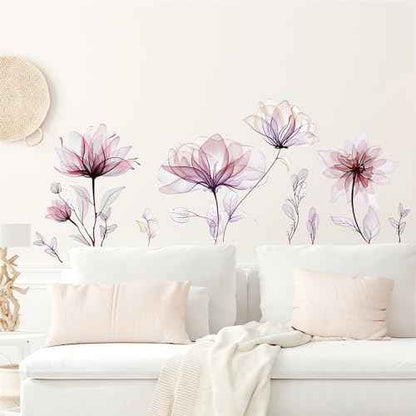 Ink Style Light Pink Flowers Wall Stickers, sacinora Lotus Peony DIY Floral Art Wall Decals Removable Vinyl Peel and Stick for Living Room Bedroom Nursery Toddler Room Decorations