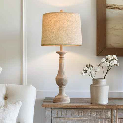 PoKat 27.25'' Table Lamp for Living Room with 2 USB Ports - Bedside Lamps for Night Stands, Farmhosue Nightstand Light Lamp, Mid Century Tall Lamp for Bedroom, Living Room, End Table, Distressed White
