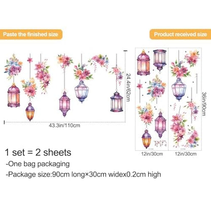 Hanging Flower Vine Wall Stickers Floral and Lamp Peel and Stick Wall Art Decals Flower Vine Wall Decor for Living Room Bedroom TV Background Spring Party Decoration