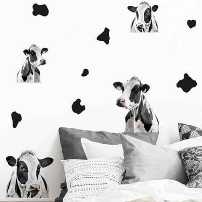 Funny Cows and Cow Print Wall Stickers, sacinora Modern Cow Spot DIY Wall Decals Removable Black Vinyl Peel and Stick for Living Room Bedroom Bathroom Door Furniture Nursery Art Home Decorations