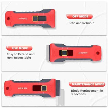 Upgraded Extractable & Magnetic Razor Blade Scraper Tool with 3PCS Plastic Razor Blade Scraper, Razor Scraper with 10 Extra Blades, Cleaning plastic Scraper Tool, sticker, Window, Glass Scraper
