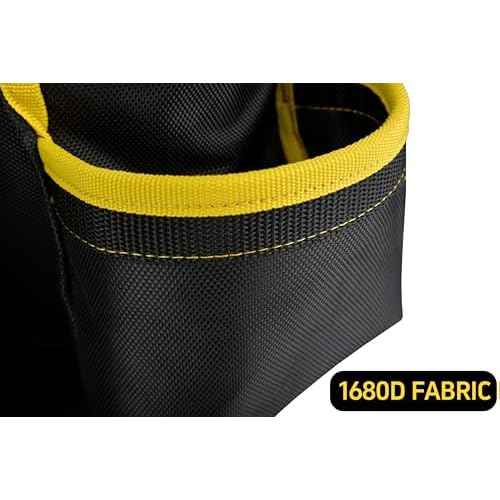 OKF 6-Piece Tool Belt with Suspenders,Magnetic Phone Holder and Hand Drill Tool Pouch Tool Rig for Framers Electrician 1680D Polyester Fabric,20 pockets,Black & Yellow,36-49In,5.5lb