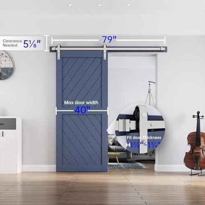 EaseLife 6.7 FT Brushed Nickel Sliding Barn Door Hardware Track Kit,Basic J Pulley,Heavy Duty,Slide Smoothly Quietly,Easy Install (6.7FT Track Kit for 36"~40" Wide Single Door)