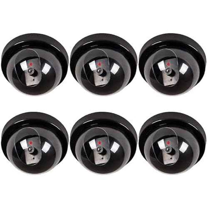 WALI Dummy Fake Security CCTV Dome Camera with Flashing Red LED Light with Security Alert Sticker Decals (SD-6), 6 Packs, Black