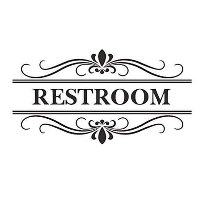 Restroom Sign Wall Decal Vinyl Stickers, Removable Cute Art Design DIY Sticker Mural for Restroom Bathroom Washroom WC Toilet Door Decoration