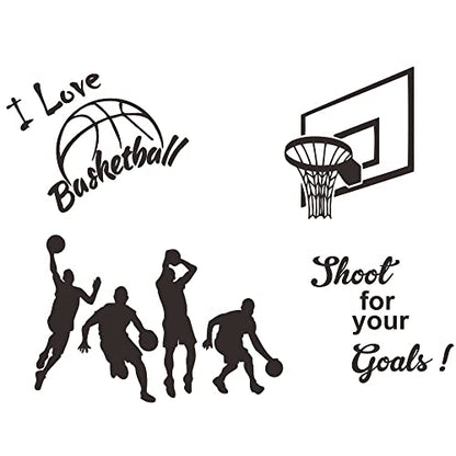 Basketball Wall Sticker for Boys Room - Action Silhouettes & Hoop Design with ¡°I Love Basketball¡± Quote - Removable Vinyl PVC Decal for Bedroom, Playroom, Sports Decor - 32x23 Inch JWH178 (Black)