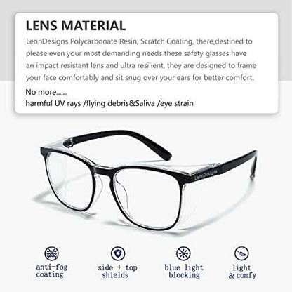Safety Glasses Anti-Fog Goggles Z87.1 Blue Light Blocking Anti-Dust UV Protection Glasses For Men Women (Tortoise/Green+Black)