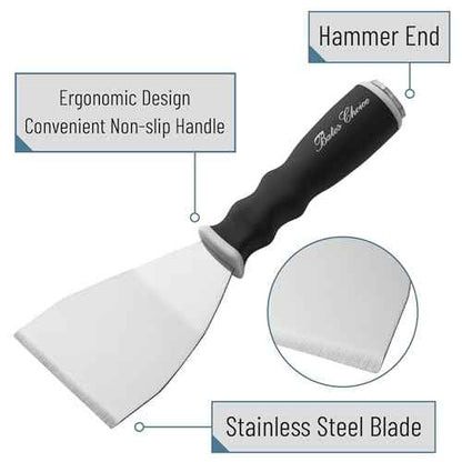 Bates- Bent Scraper, 3", Stainless Steel, Soft Grip & Heavy Duty, Hammer End, Drywall Spackle Knife, Metal Paint Scraper Tool for Wood, Putty Knife Scraper, Wall Scraper, Drywall Knife, Scrappers Tool