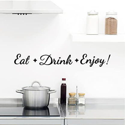 SUPERDANT Eat Drink Enjoy Quotes Wall Stickers Vinyl Wall Decor Stickers DIY Saying Wallpaper Art Decal Sticker Home Decoration for Living Room Bedroom Black Kitchen Dining Room Decor 26.7x5in