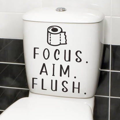 Toilet Lid Decals for Bathroom Toilet Seat, Quotes¡°Aim Focus Flush¡± Flush The Toilet Decal Sign for Bathroom, Funny Toilet Vinyl Rules Wall Decor