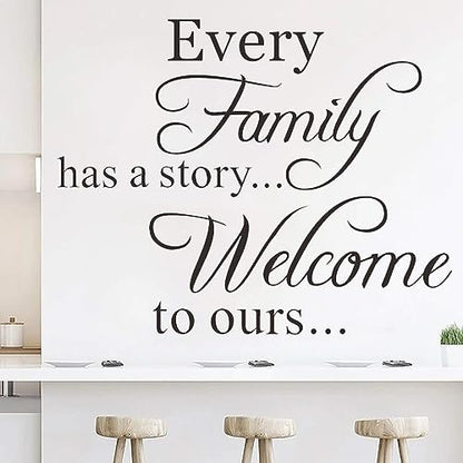 Every Family Has a Story Welcome to Ours Quote Wall Decal, Family Letter Wall Stickers Vinyl Positive Wall Saying Wallpaper Home Decor Art Mural for Living Room Bedroom