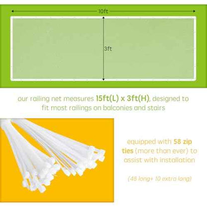 Banister Guard for Baby - 15ft x 3ft, Child Safety Net, Rail Balcony Banister Stair Mesh for Kids, Toys, Pets - White