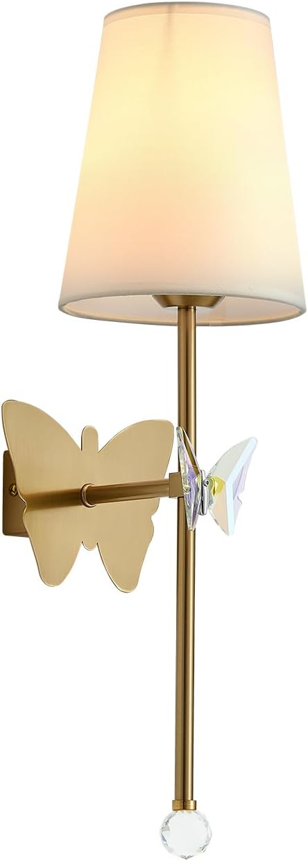 Battery Operated Wall Sconces,Rechargeable Wall Lights with Butterfly Crystal Decorative Sconces,Cordless Battery Sconce Indoor Wall Lamps for Bedroom Living Room Hallway Stairs Gold 1 Pack