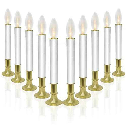 10 Pack Ultra-Bright LED Christmas Window Candles with Brass-Plated Base, Battery Operated Flameless Candles with LED C26 Warm White Bulbs Christmas Window Lights for Holiday Home Wedding Decorations