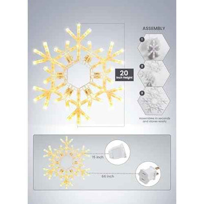 Brightown Christmas Snowflake Lights Outdoor, 72 LED 20" Folding Big Snowflake Hanging Light, Waterproof Christmas Decorations Window Lights for Indoor House Porch Eave Rooftop Pergola, Warm White