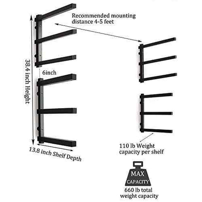 CLEAR STYLE Lumber Storage Rack and Wood Organizer Heavy Duty Metal Rack with 3-Level Wall Mount Levels up to 360LBS Perfect for Garage Storage 2 Pack
