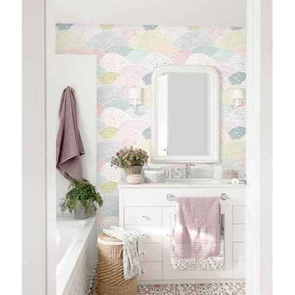 Peel and Stick Wallpaper Dot/Line Contact Paper Boho Wall Paper Pink Wallpaper 15.5''x78.7'' Removable Self-Adhesive Room Decor Wall Covering Vinyl Rolls