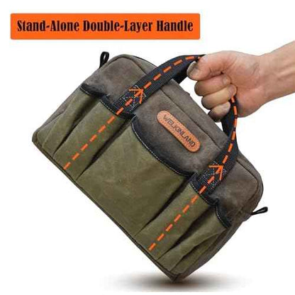 WELKINLAND 14-Pocket Waxed Canvas Tool Organizer - Heavy Duty Electrician's Tool Bag, Small Size