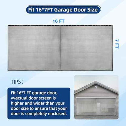 Sliding Garage Door Screen with Track for 2 Car,16 * 7 FT Garage Screen Door Retractable Privacy Garage Door Curtain Keep Annoying Animals Out,Heavy Duty Fiberglass Mesh Sliding Garage Screen