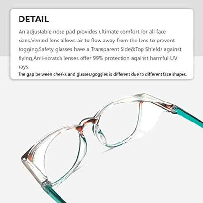 Safety Glasses Anti-Fog Goggles Z87.1 Blue Light Blocking Anti-Dust UV Protection Glasses For Men Women (Tortoise/Green+Black)