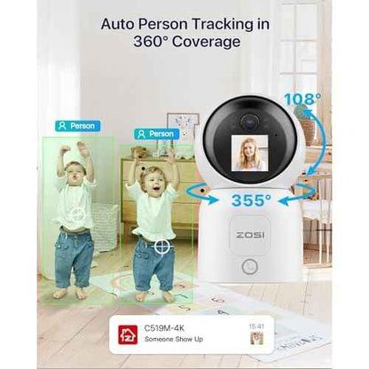 ZOSI 4K Pan/Tilt Smart Security Camera Indoor,Plug in 2.4/5GHz WiFi Camera,2 Way Video, Motion Tracking,8MP Baby/Pet Dog Monitor with Phone app, C519M8 360¡ÆView Home Cam, Cloud & Memory Card Storage