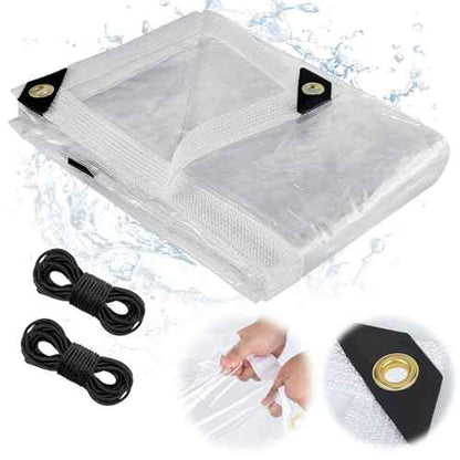 Aulock 10 x 12ft Ultra Clear Tarp Waterproof - Heavy-Duty Vinyl Plastic Tarpaulin with Grommets, Thicken Transparent PVC Windproof Patio Enclosure for Winter Chicken Coop Window Balcony