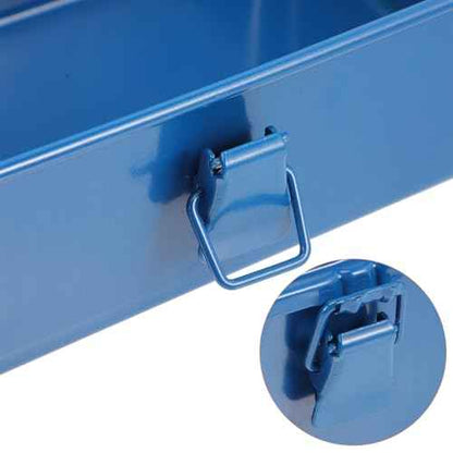 BESTonZON Metal Tool Organizer Box with Latch Closure and Handle, Portable Steel Tool Box, Mechanics Tool Box Car Trunk Repairing Tools Organizer for Workshop, Garage, Warehouse, Household, Blue