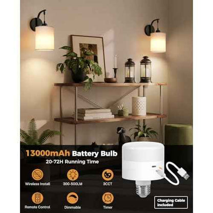 Battery Operated Wall Sconce, Black Rechargeable Sconces Set of 2, Wireless Wall Lamp Remote, Timer & 13000mAh bulbs, Battery Powered Dimmable Scones/Lights for Bedroom, Living Room, Bathroom