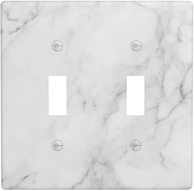 White Marble Pattern Light Switch Cover Decorative Double Toggle Wall Plate 2-Gang Art Print Faceplate for Kitchen Home Kids Room Decor 4.5" X 4.5"