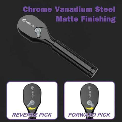 Stubby Ratchet,1/2 Inch Drive Mini Ratchet Wrench,72-Tooth Dual-Direction Ratchet, CR-MO Head Small Ratchet Wrench for Automobiles and Motorcycles