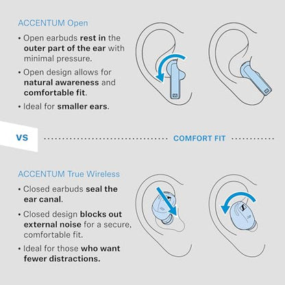 Sennheiser ACCENTUM Open Wireless Earbuds - Open Ear Buds Design, Dynamic Sound & Bluetooth 5.3, IPX4 Splash Protection, 28 Hours Battery Life, USB-C Charging Case, Music, Phone Calls, Travel, Black