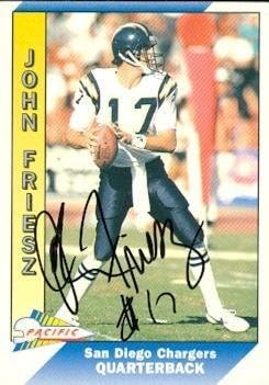 Sports Memorabilia John Friesz Autographed Football Card (San Diego Chargers) 1991 Pacific No.442